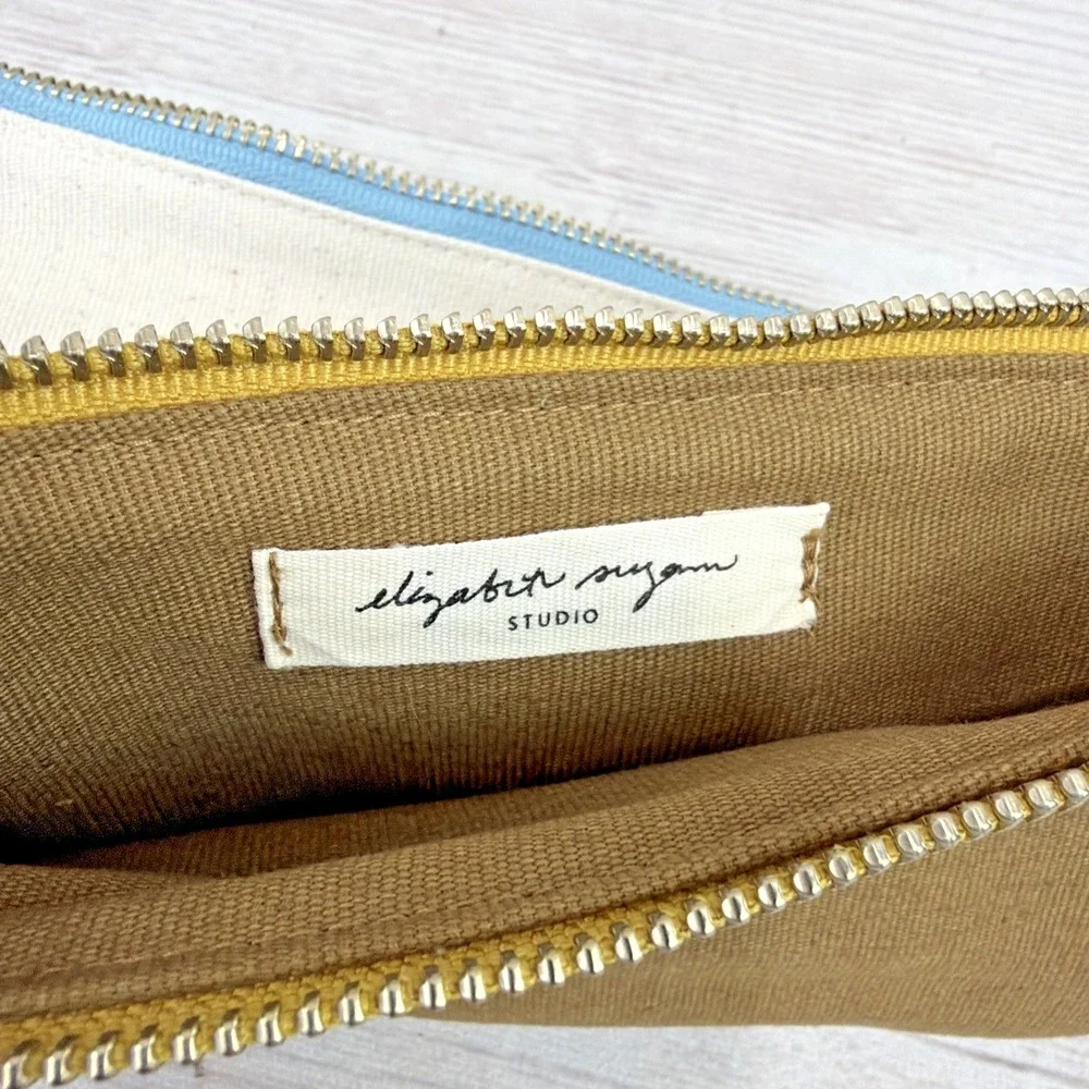 Elizabeth Suzann Zip Pouch 2-Piece Set Cotton Canvas Cream & Brown Brand New!